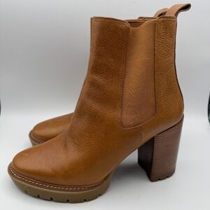 Tory Burch‎ Platform Chelsea Boots Lug Sole Heel Leather Cognac Brown 9.5